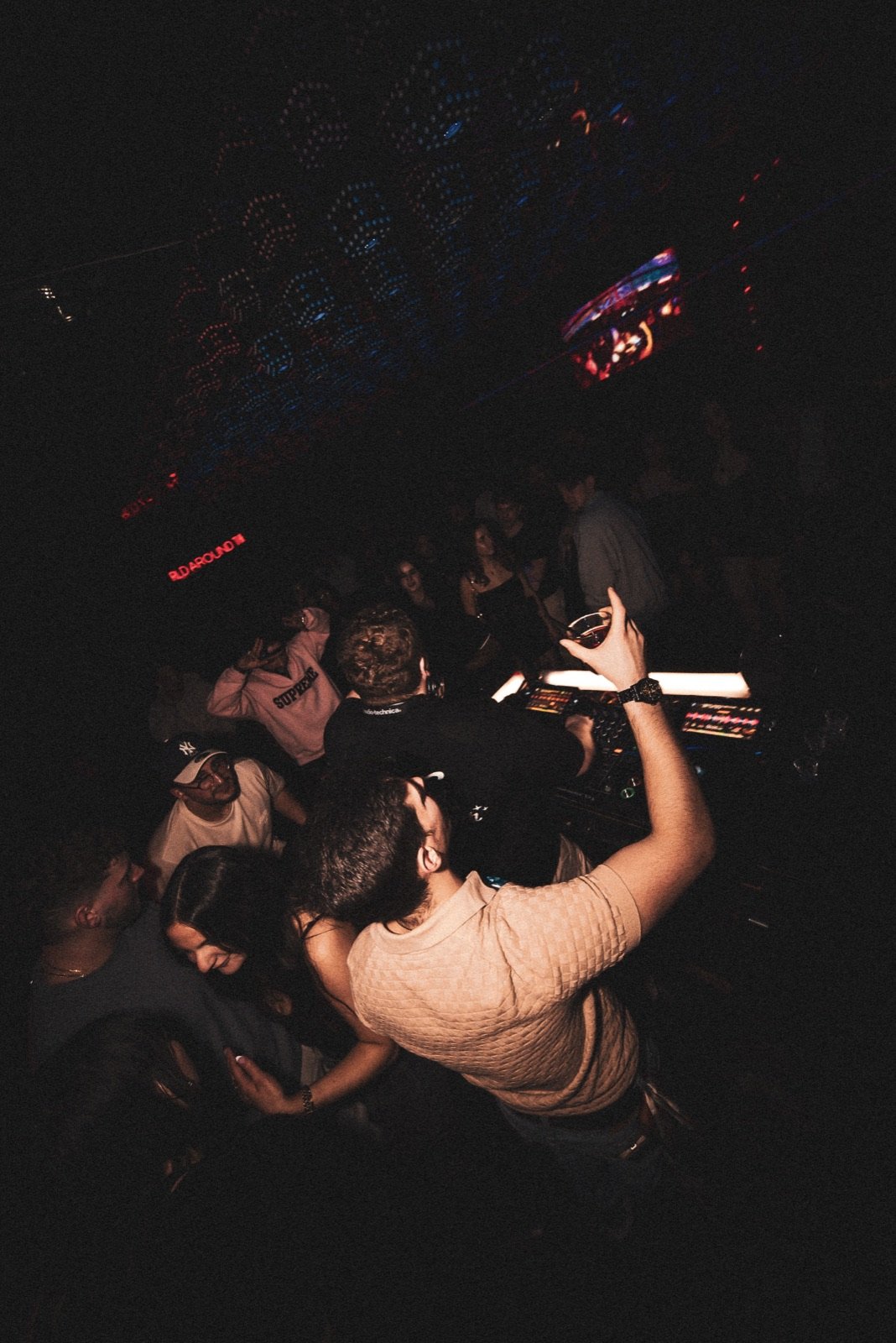Overhead view of a packed dancefloor